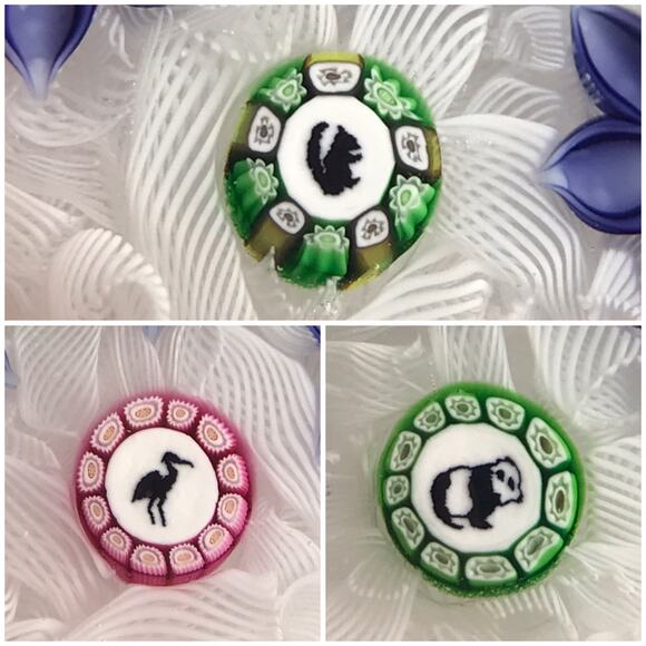 Perthshire 1995B Blue Flowers on Lace Picture Cane Squirrel Panda Paperweight - Picture 6 of 15